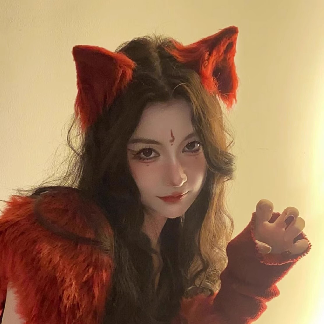 酒红色狐狸兽耳头饰发夹