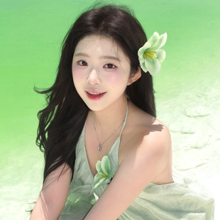 超仙氛围感青苹果绿花朵侧边发夹郁金香发饰海边度假旅游拍照头花