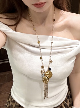 金色爱心贝壳流苏长款项链女