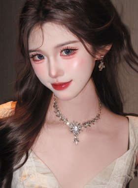 小众设计高级感锆石花朵项链耳环