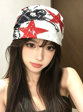 美式甜酷红色星星丝巾女