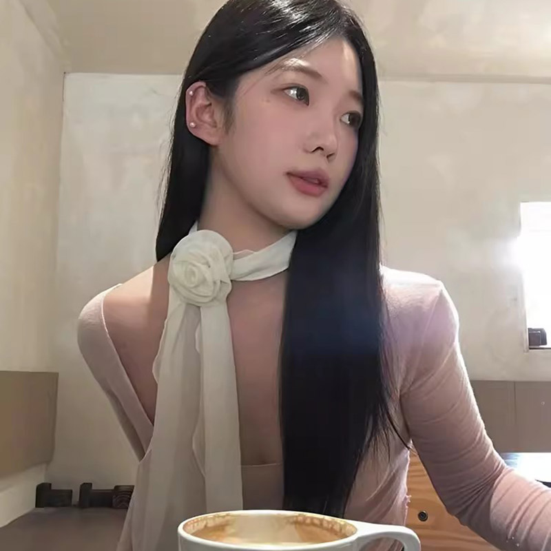 韩系复古夸张风长条玫瑰花丝巾