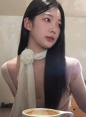 韩系复古夸张风长条玫瑰花丝巾
