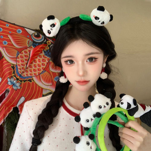 国风卡通可爱熊猫毛绒发箍女