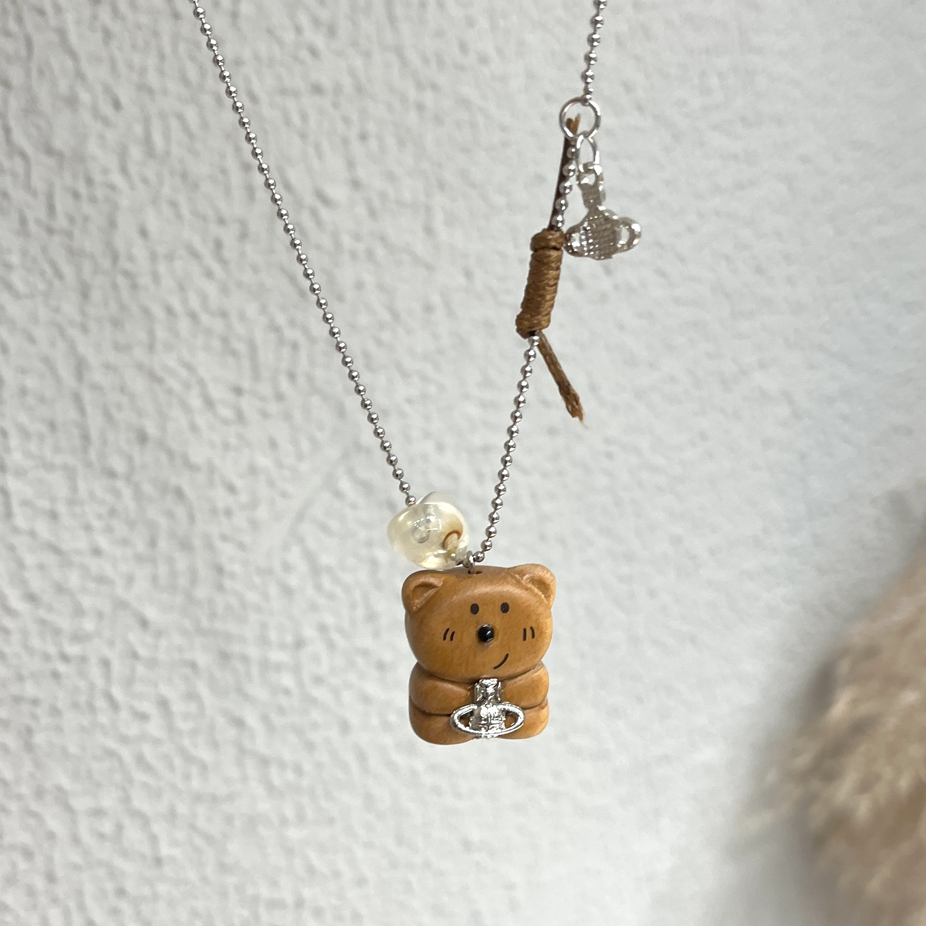 复古棕色咖啡小熊吊坠项链女
