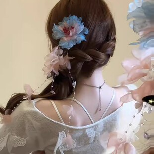 海棠花开~春季超仙花朵流苏发夹女国风新娘旗袍发饰气质古风头饰