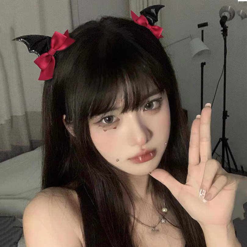 黑色小恶魔蝙蝠翅膀发夹万圣节红色蝴蝶头饰洛丽塔哥特风辣妹发饰