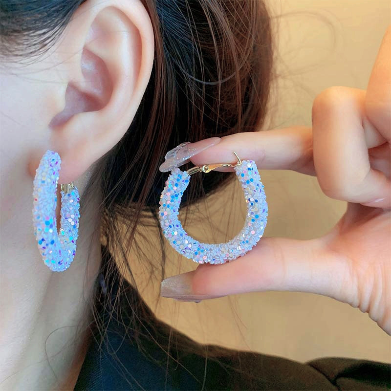 彩色软糖仿水晶大耳圈女幻彩碎钻耳环小众设计高级感轻奢耳钉耳饰