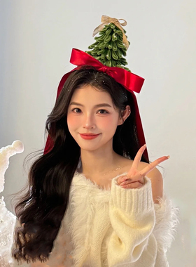 绿色扭扭棒蝴蝶结圣诞树发箍圣诞节氛围感装扮头饰diy礼物材料包