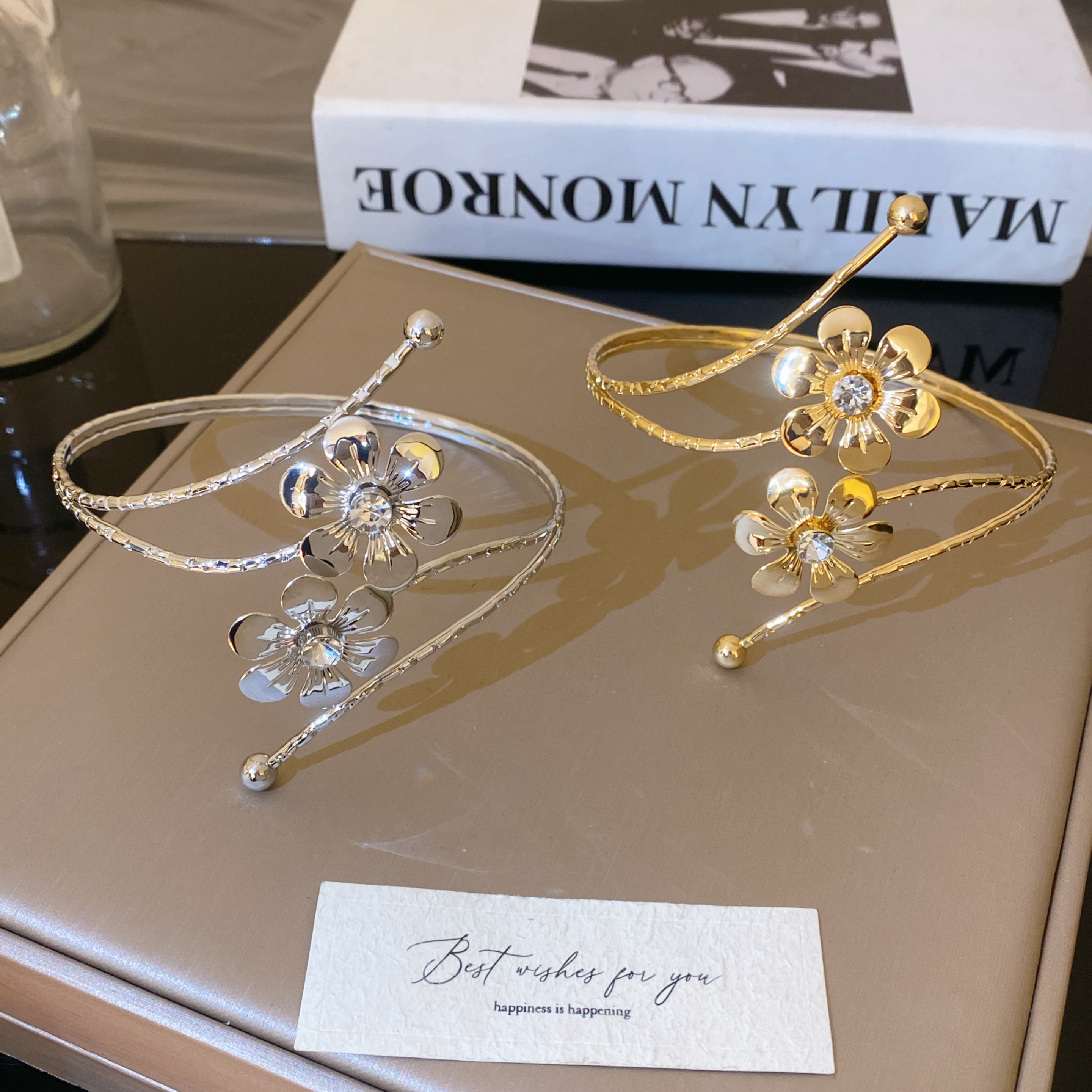 金属金色花朵臂环饰品女甜酷