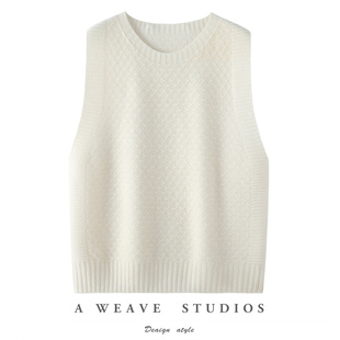 一线成衣100%纯羊毛马甲女2025秋冬新款圆领针织毛衣背心宽松外穿