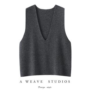 100%纯羊毛针织马甲女大V领无袖 叠穿坎肩外搭 毛衣背心2025年春季