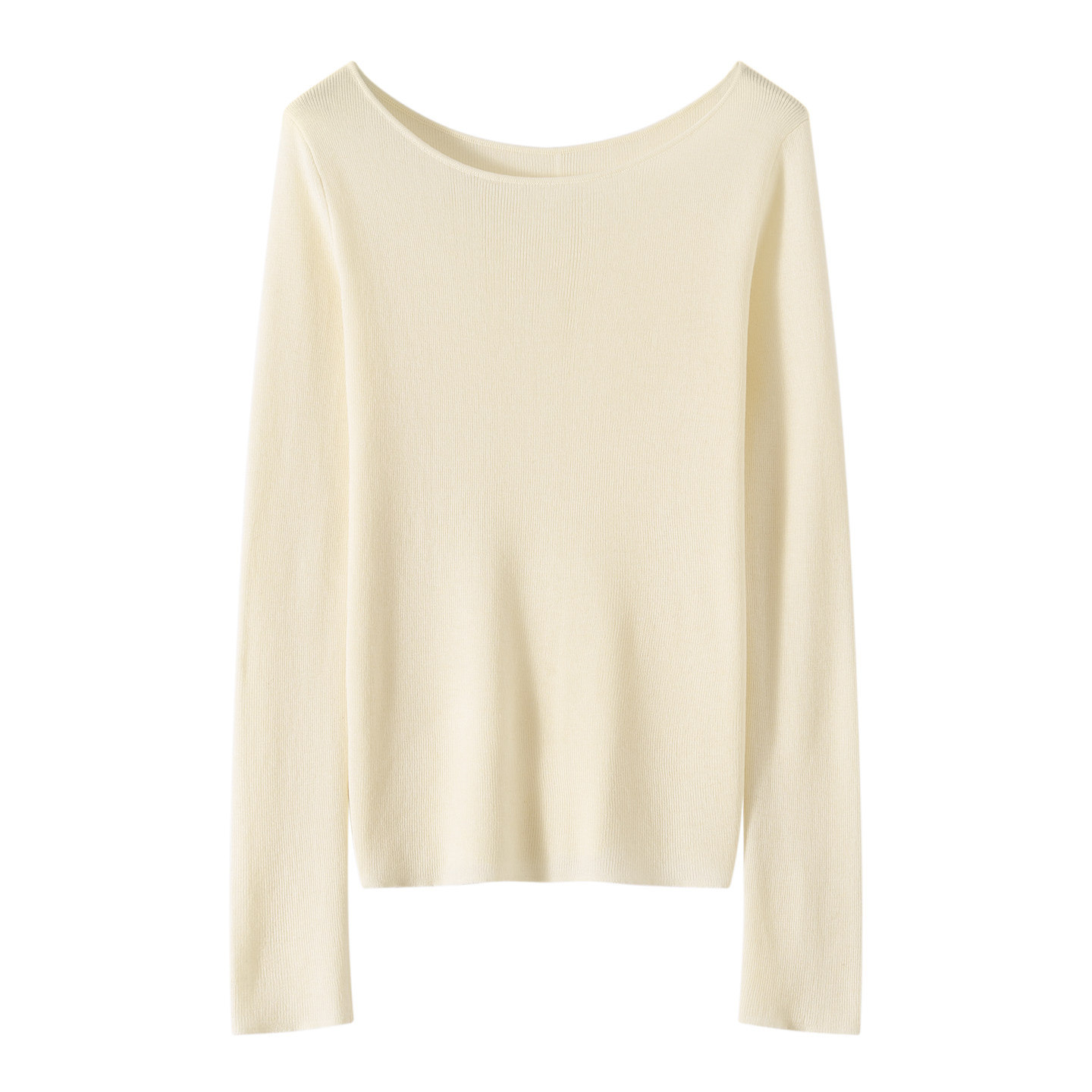 一字领薄款精纺羊毛针织衫女春秋细线修身纯色打底衫显身材内搭