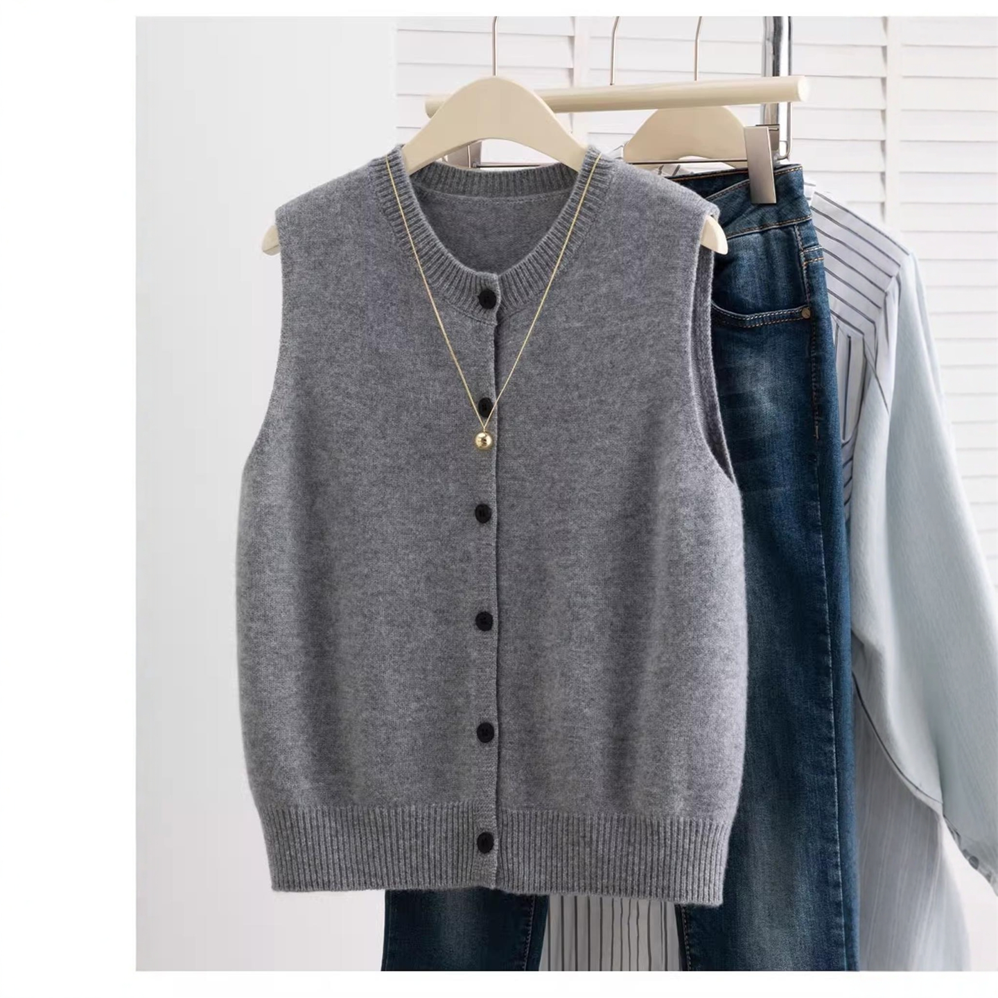 韩版针织开衫无袖毛衣马甲背心