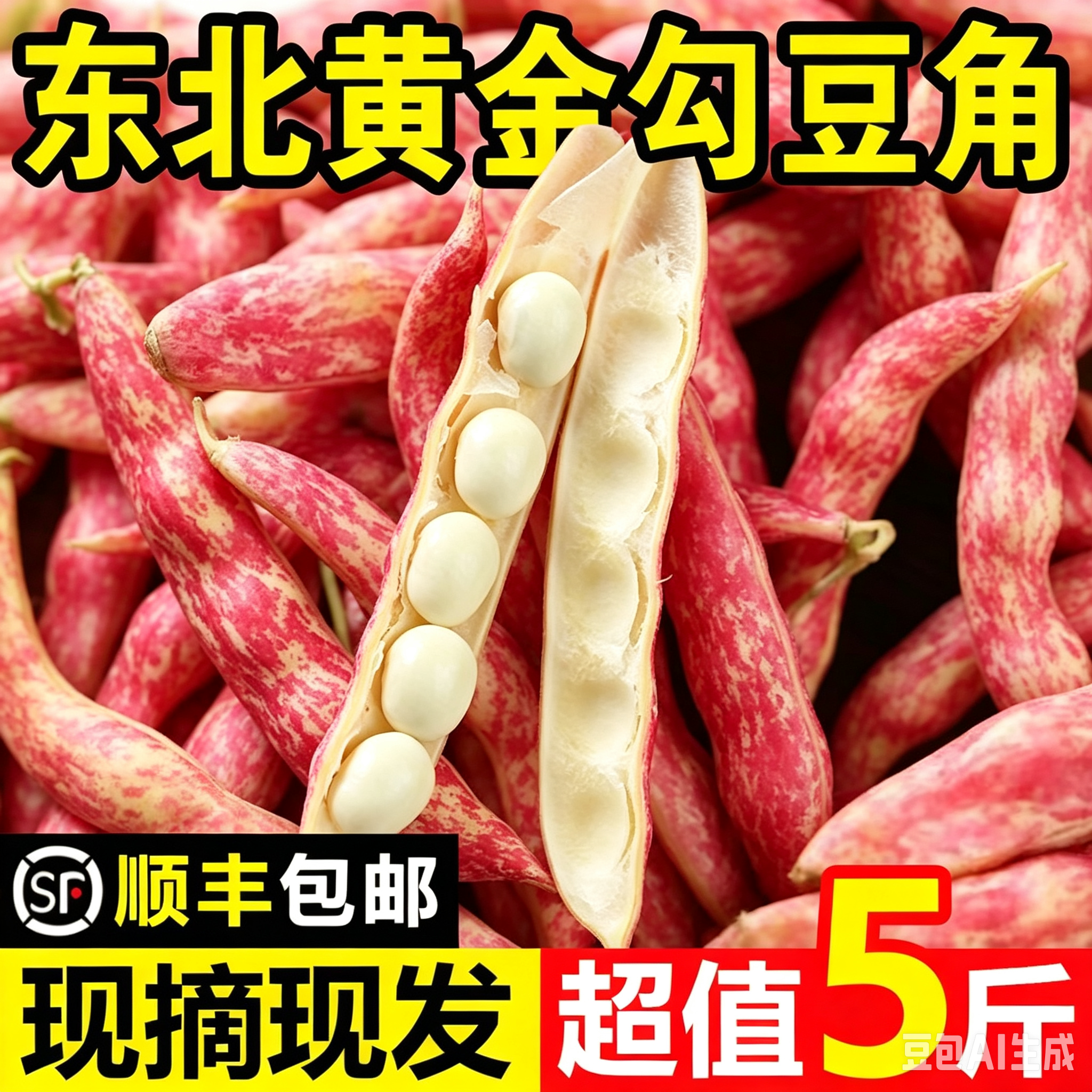 正宗东北红金钩豆角现摘现发新鲜蔬菜头茬豆角黄金勾500g整箱包邮