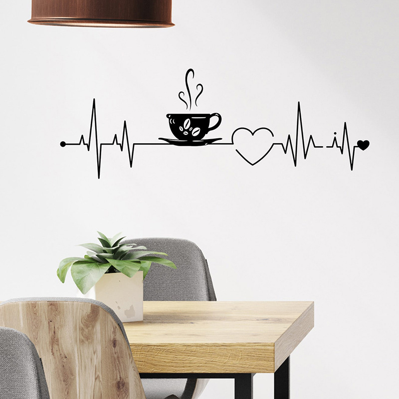 北欧风格咖啡店贴纸创意咖啡杯心电贴画墙贴画墙面装饰自粘墙壁纸