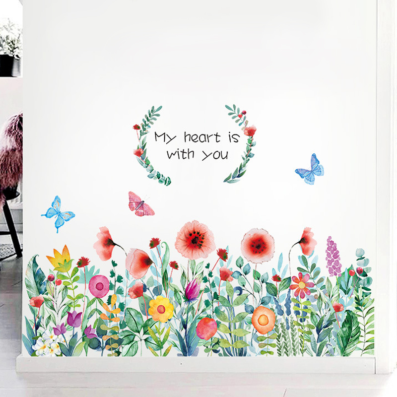 欧式风植物花朵清新花草踢脚线半墙贴纸自粘墙贴画装饰布置墙壁纸