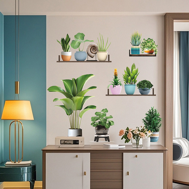 绿色植物3D仿真贴画绿植盘景盘文化墙贴
