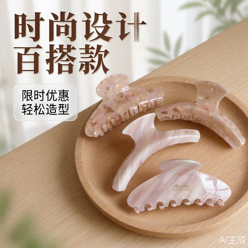 法式醋酸小金标抓夹高质感法国优雅大号发夹盘发鲨鱼夹女发抓发夹