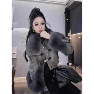2025冬季新款时尚PU皮短款外套羽绒服女加厚保暖洋气大毛领派克服