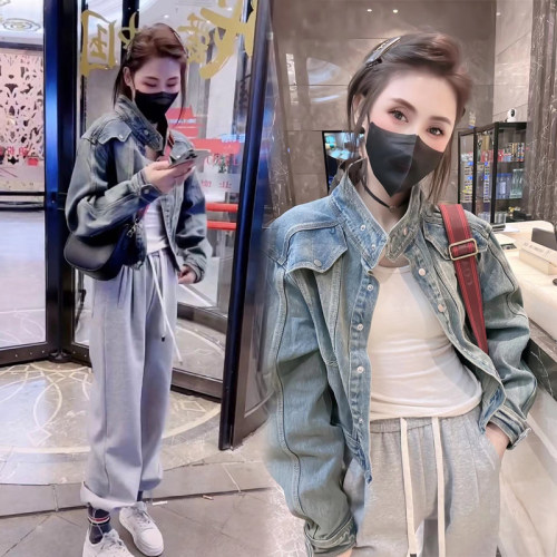 欧货2025春秋季新款复古怀旧短款牛仔外套女宽松显瘦立领夹克上衣