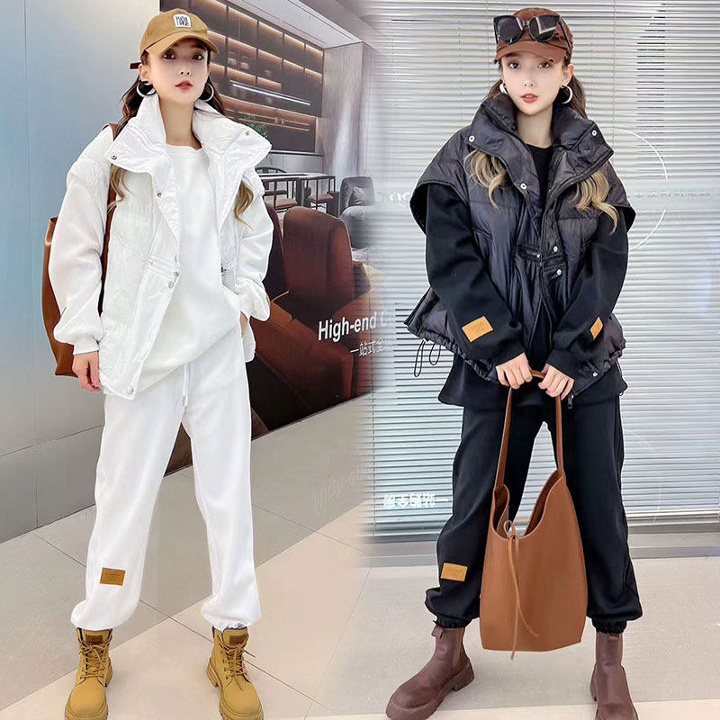 年冬季新品羽绒棉服马甲欧货宽松时尚加绒运动休闲三件套装女