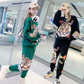 健身跑步服印花洋气 女宽松时尚 新款 重工虎头运动休闲两件套装