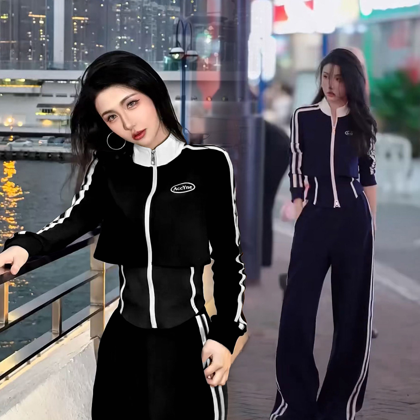 2025春秋新款韩版时尚休闲运动服套装女洋气开衫阔腿裤显瘦两件套