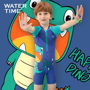 WaterTime儿童泳衣男童连体小童男孩中大童短袖休闲游泳衣