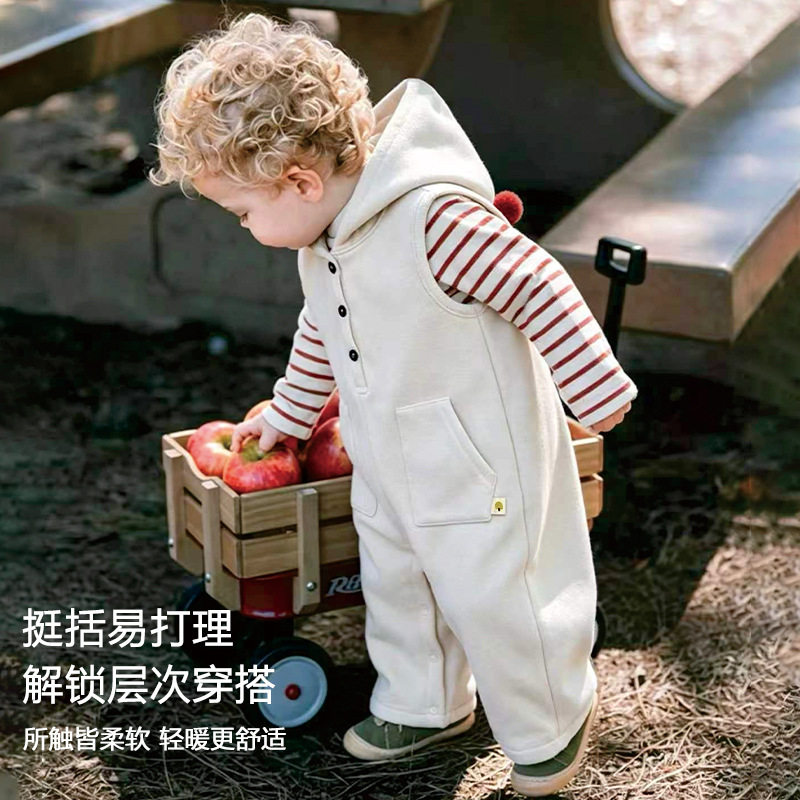 婴儿连帽无袖连体衣外套春秋装男女宝宝洋气户外休闲运动哈衣爬服