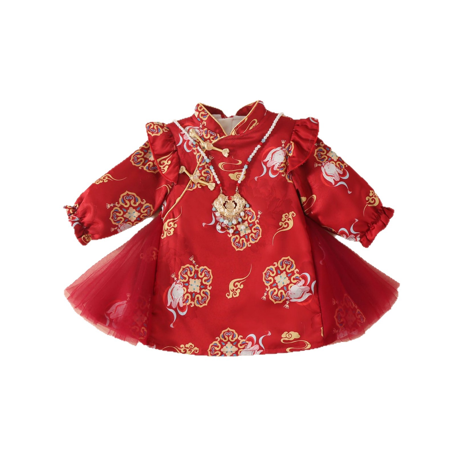 婴儿旗袍公主裙冬季加绒女宝宝加厚满月百天周岁礼服过年拜年服冬