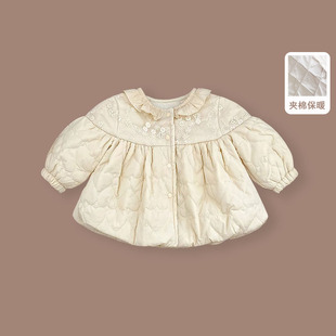 婴儿夹棉外套秋冬装女宝宝洋气娃娃花苞款加厚保暖棉衣女童棉服冬