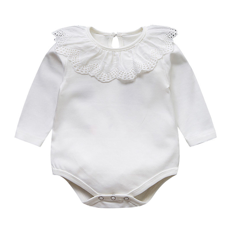 婴儿包屁衣春秋蕾丝白色满月内搭连身衣/爬服/哈衣