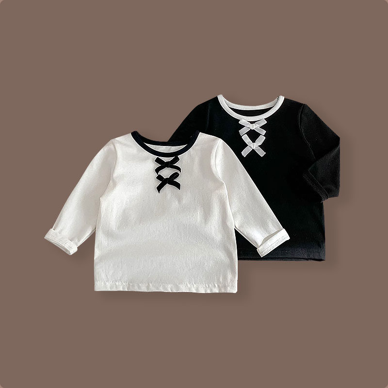 春季女童长袖打底衫拼色圆领上衣女宝宝洋气蝴蝶结T恤内搭衣服,童装/婴儿装/亲子装,T恤,淘宝优惠券,粉丝福利购,淘宝优惠卷