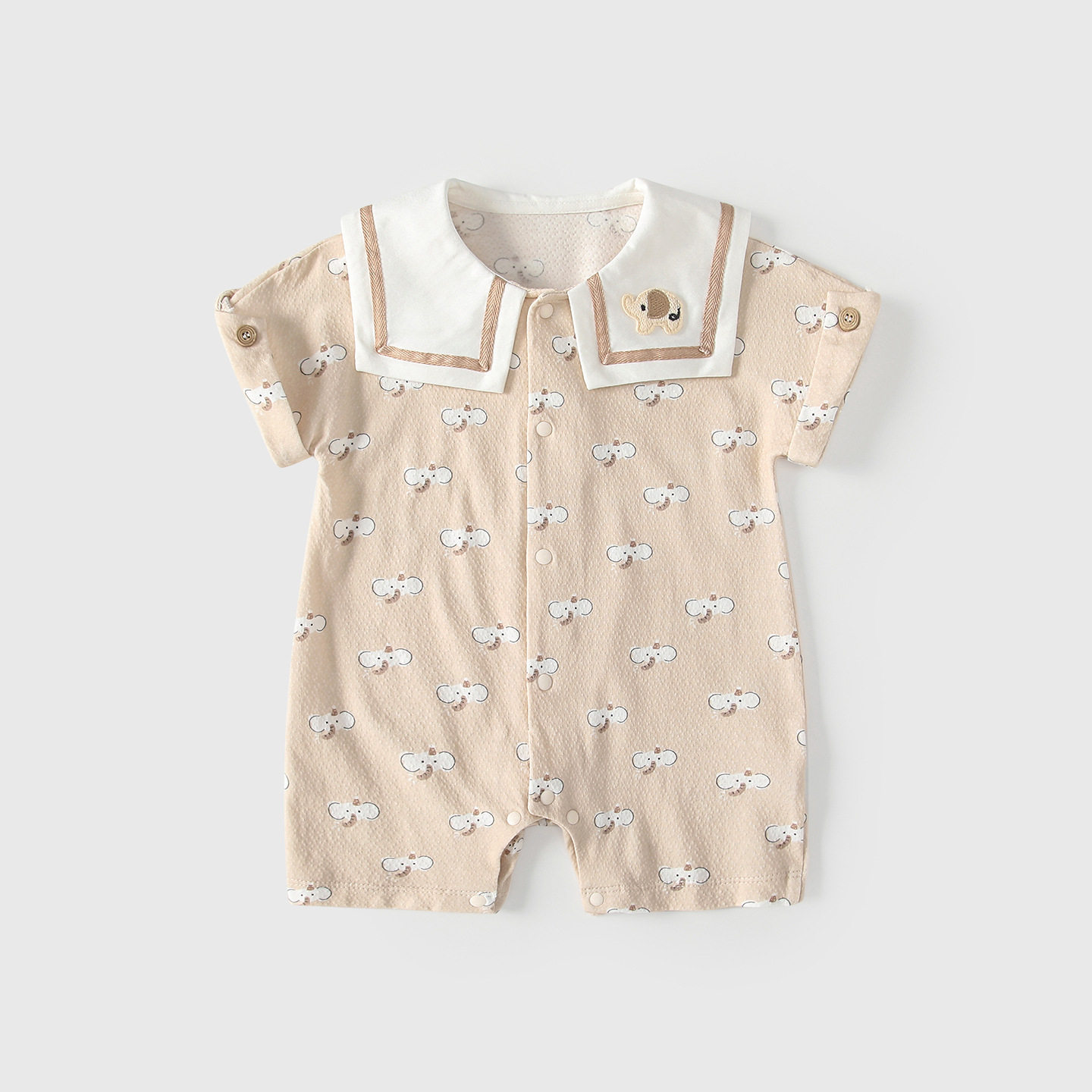 婴儿夏季连体衣宝宝海军学院大象短袖哈衣新生儿夏天爬服满月百天