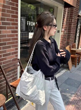 韩系秋季高级感全羊毛针织开衫纯色长袖POLO领简约学院风百搭上衣