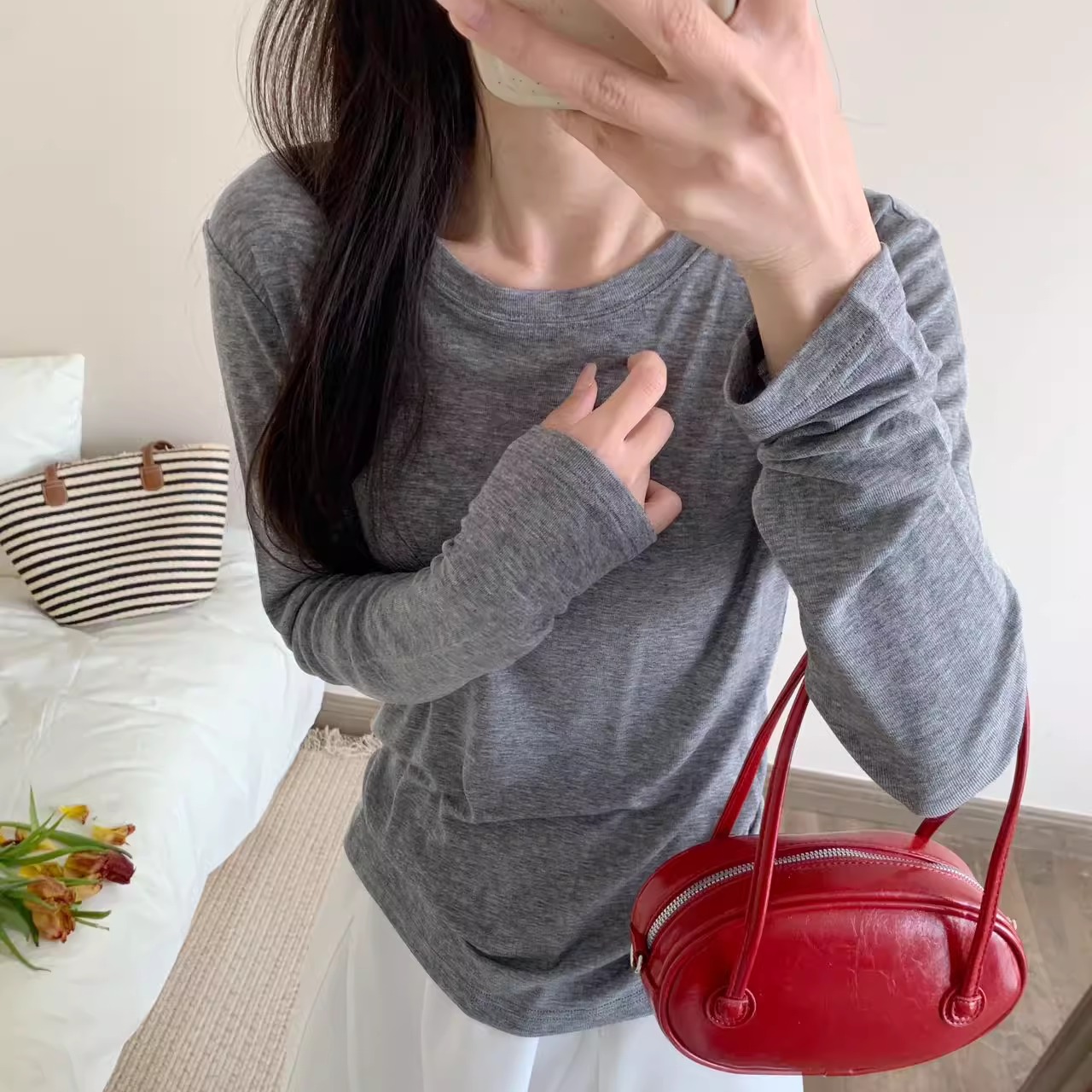 韩系风薄款天丝羊毛T恤女打底衫