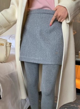 韩版灰色羊毛呢子高腰半身裙短裙女冬简约显瘦百搭小个子A字裙