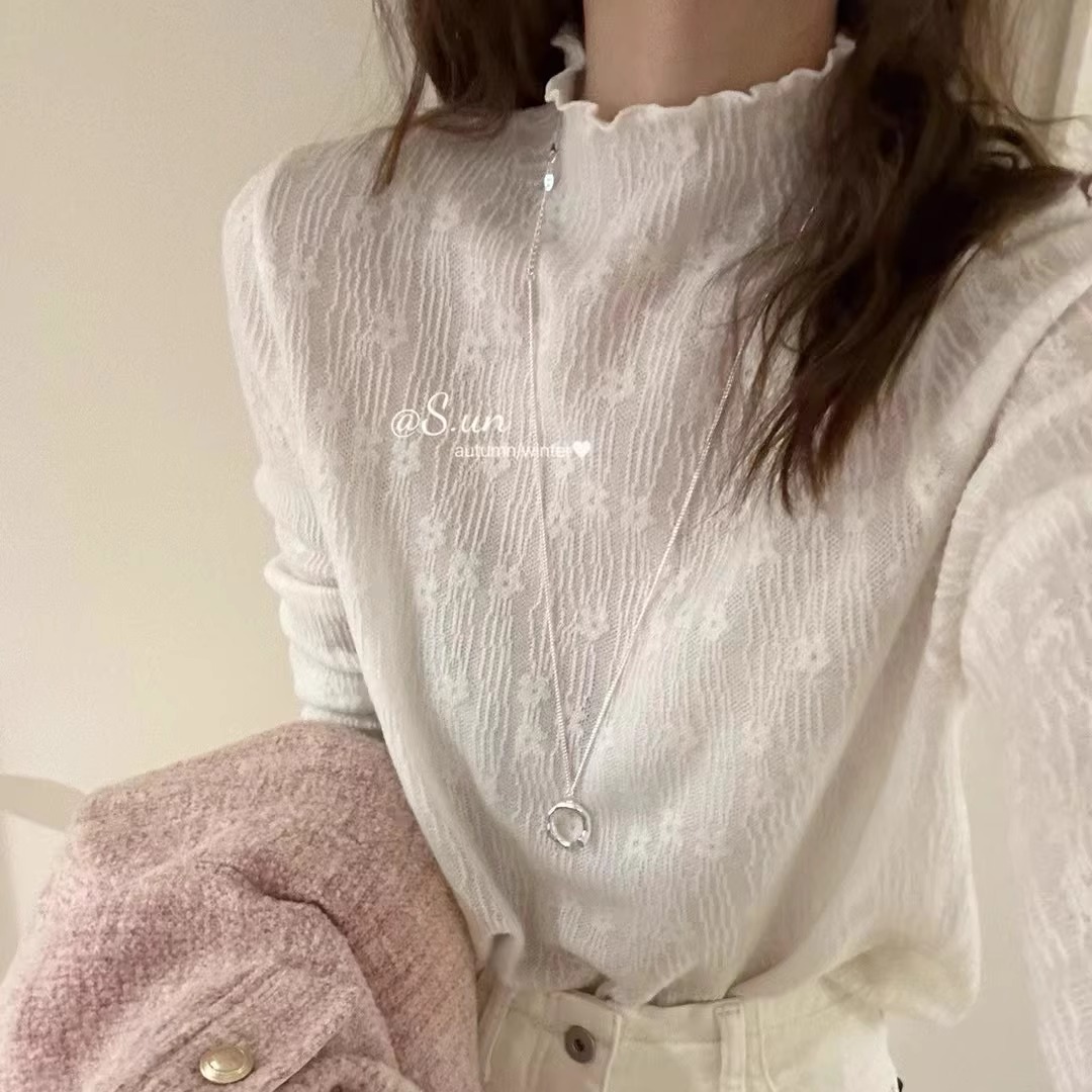 韩系蕾丝打底衫长袖蕾丝T恤女
