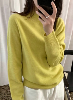 100%全羊毛半高领打底针织衫 经典高品质纯色简约内搭长袖毛衣女
