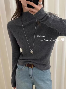 高品质抗起球100%美丽诺羊毛半高领软糯高弹显瘦针织衫内搭毛衣女