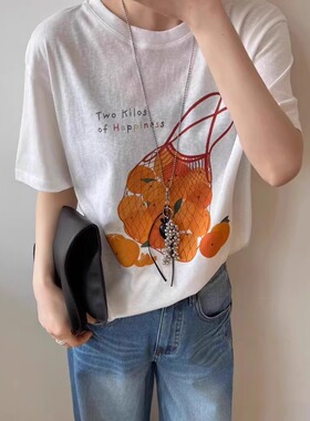 ABLE 韩系卡通花朵图案短袖T恤女春夏新款女装洋气打底衫上衣