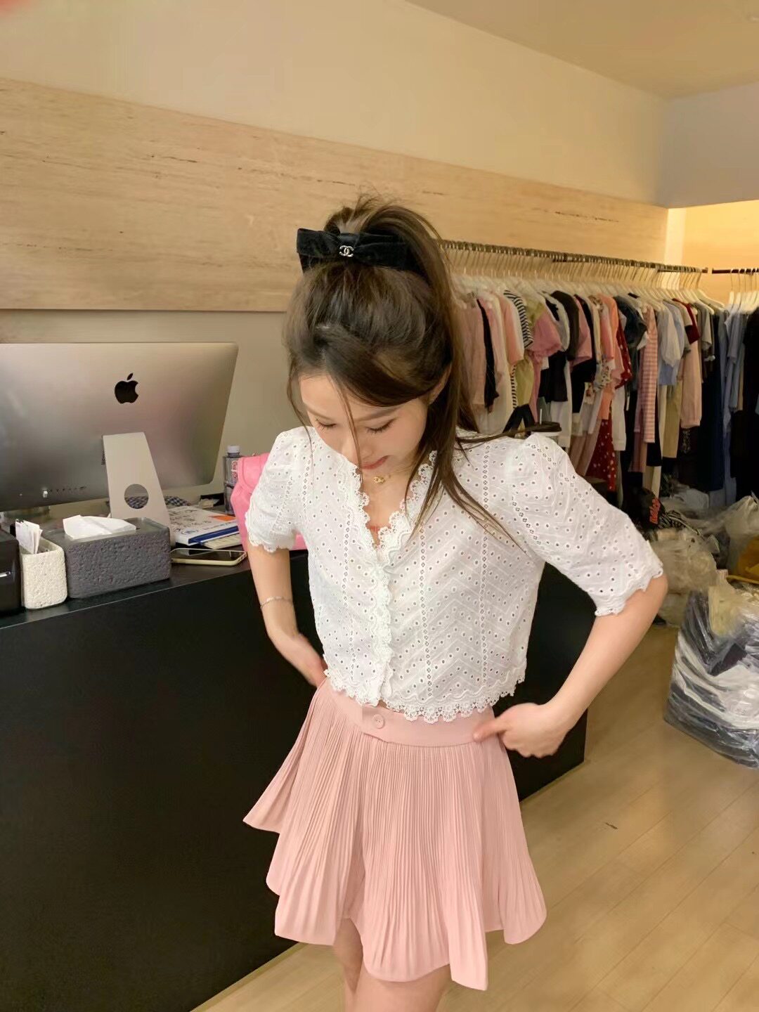 bee新款高腰短裙女a字三色气质减龄夏季显瘦百搭半身裙裙裤