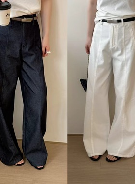 韩系简约百搭休闲裤女2025秋冬新款高腰显瘦天丝牛仔阔腿裤长裤