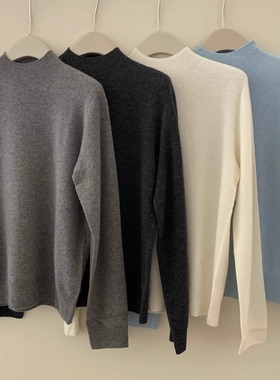 后背贝壳扣设计！经典通勤！半高领100羊毛宽松加厚针织打底毛衣