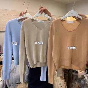 简约毛衣针织衫 V领纯羊毛软糯宽松长袖 BEE 韩系新款 上身好显瘦