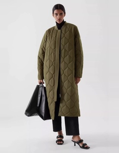 夹克拉链大衣 型夹棉长款 瑞典小众纯元 秋冬系列菱格绗缝休闲宽松版