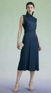 C家原单春夏系列典雅高贵名媛气质收腰显瘦立领连衣裙32 女 46大码