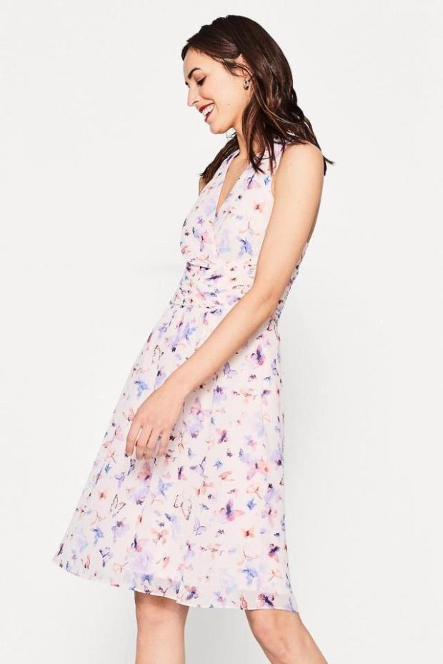 2017夏季新款 欧美纯原 仙气后背交叉印花卉蝴蝶连衣裙 大小码