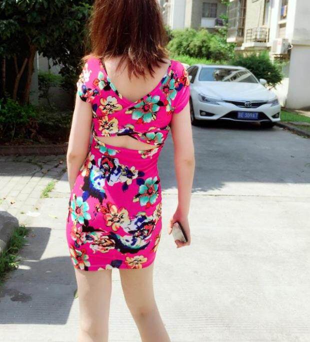 2017早春新款 欧美纯原 印花弹力修身百搭露腰连衣裙 S-XL码